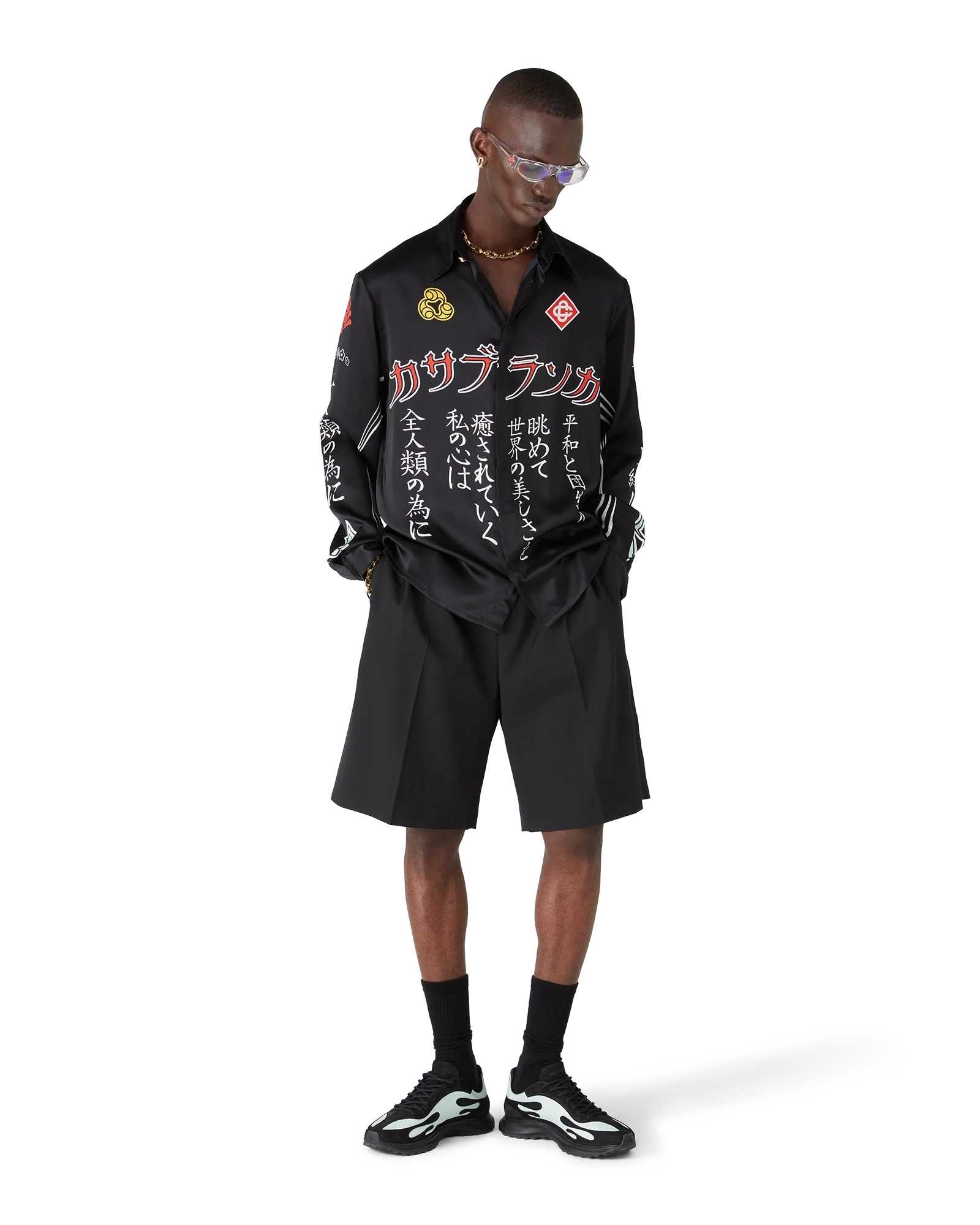 Emblem Long Sleeve  Silk Satin Shirt