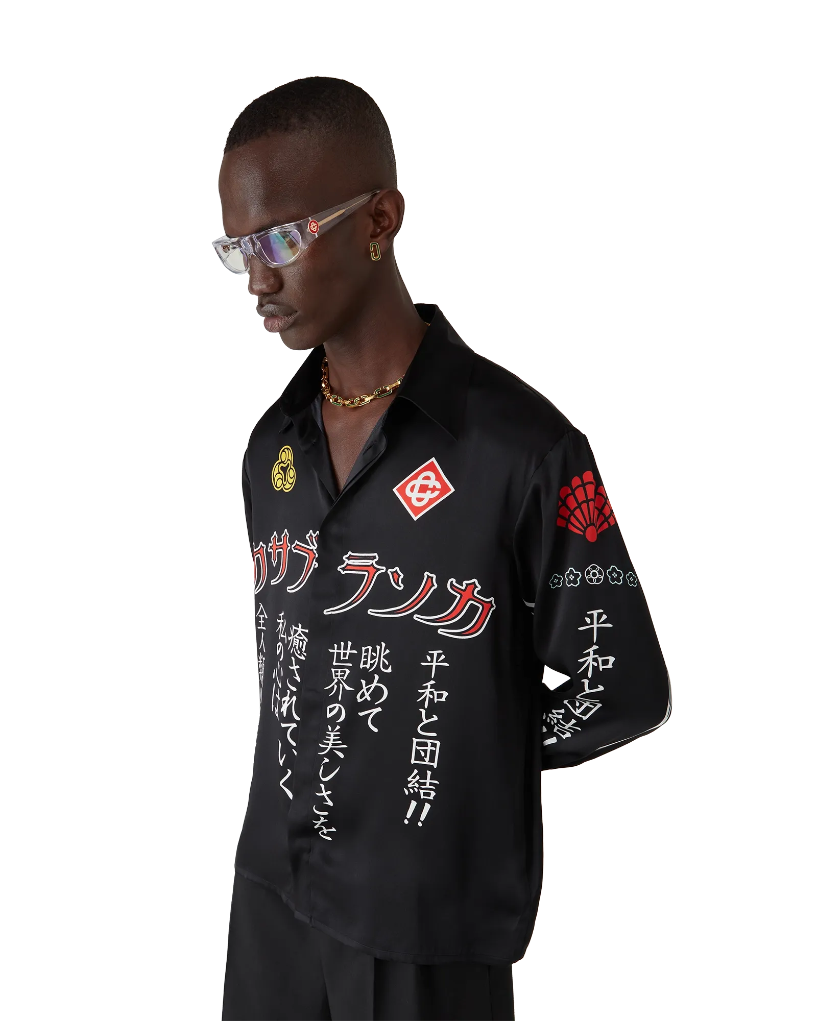 Emblem Long Sleeve  Silk Satin Shirt
