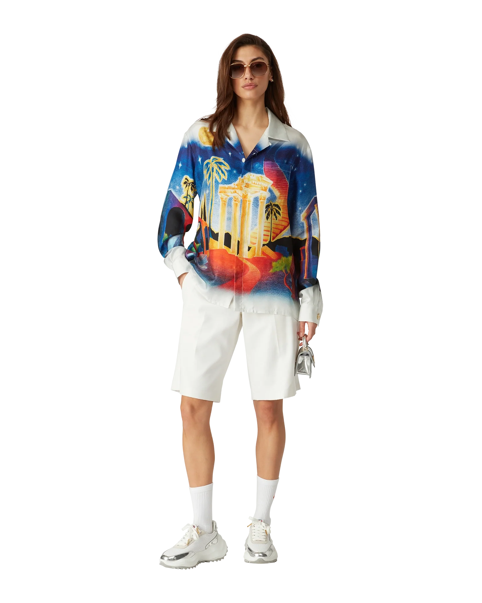Midnight Acropolis Long Sleeve Silk Shirt