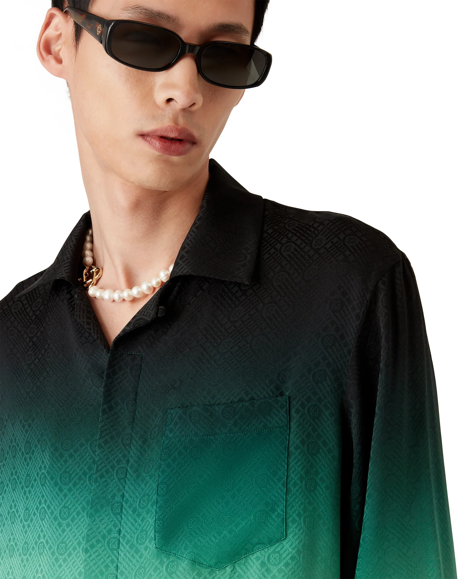 Gradient Ping Pong Jacquard Long Sleeve Silk Shirt