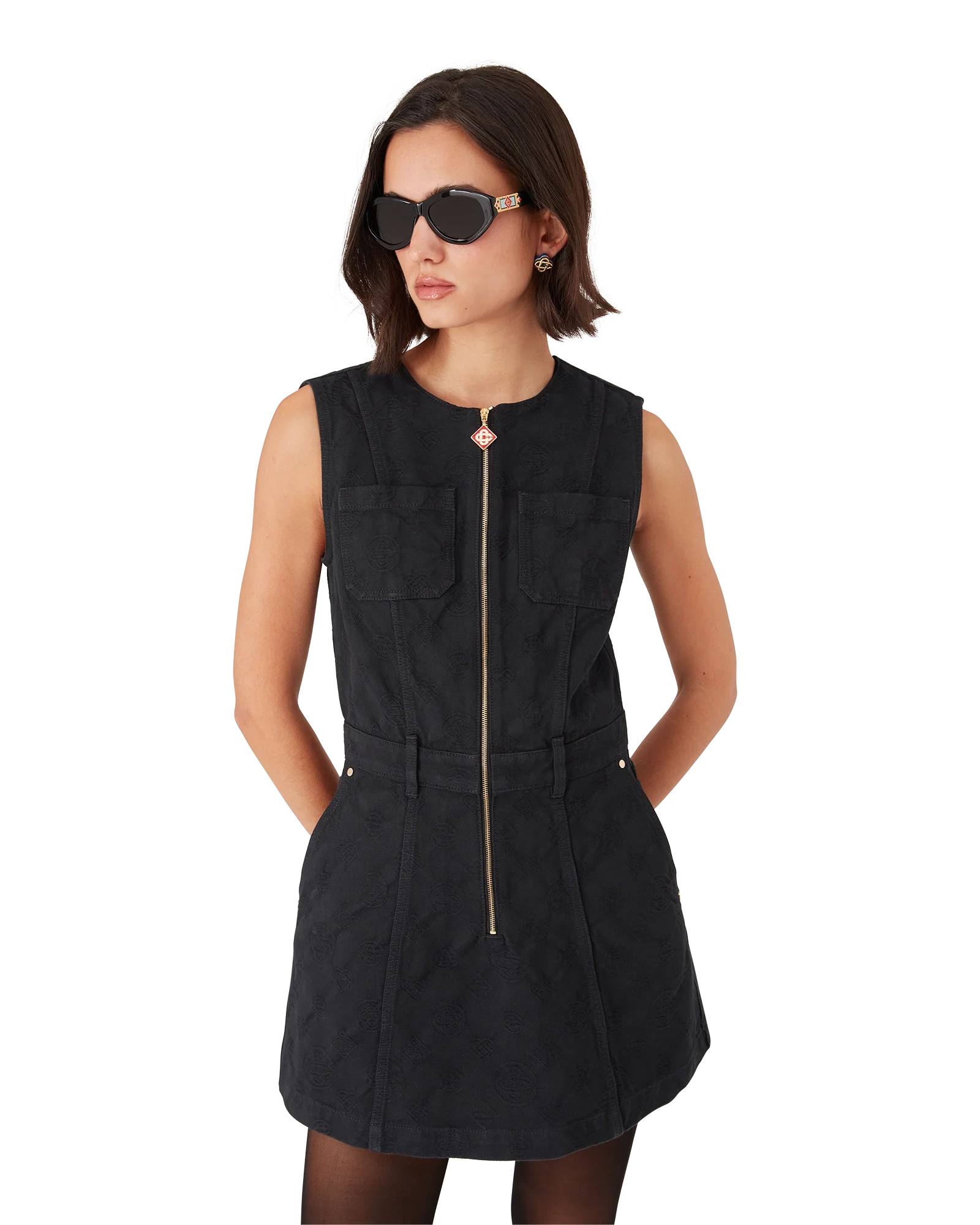 Denim Monogram Zip Dress