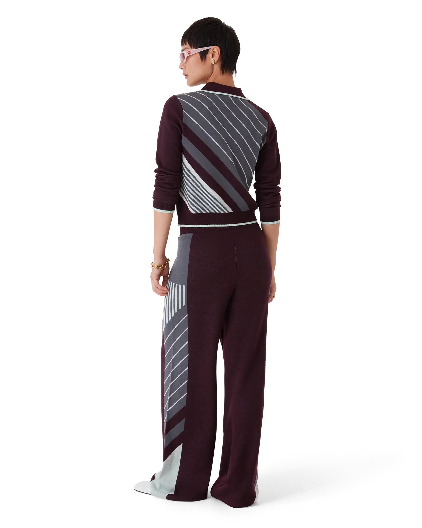 Diagonal Tennis Merino Long Sleeve Polo Shirt