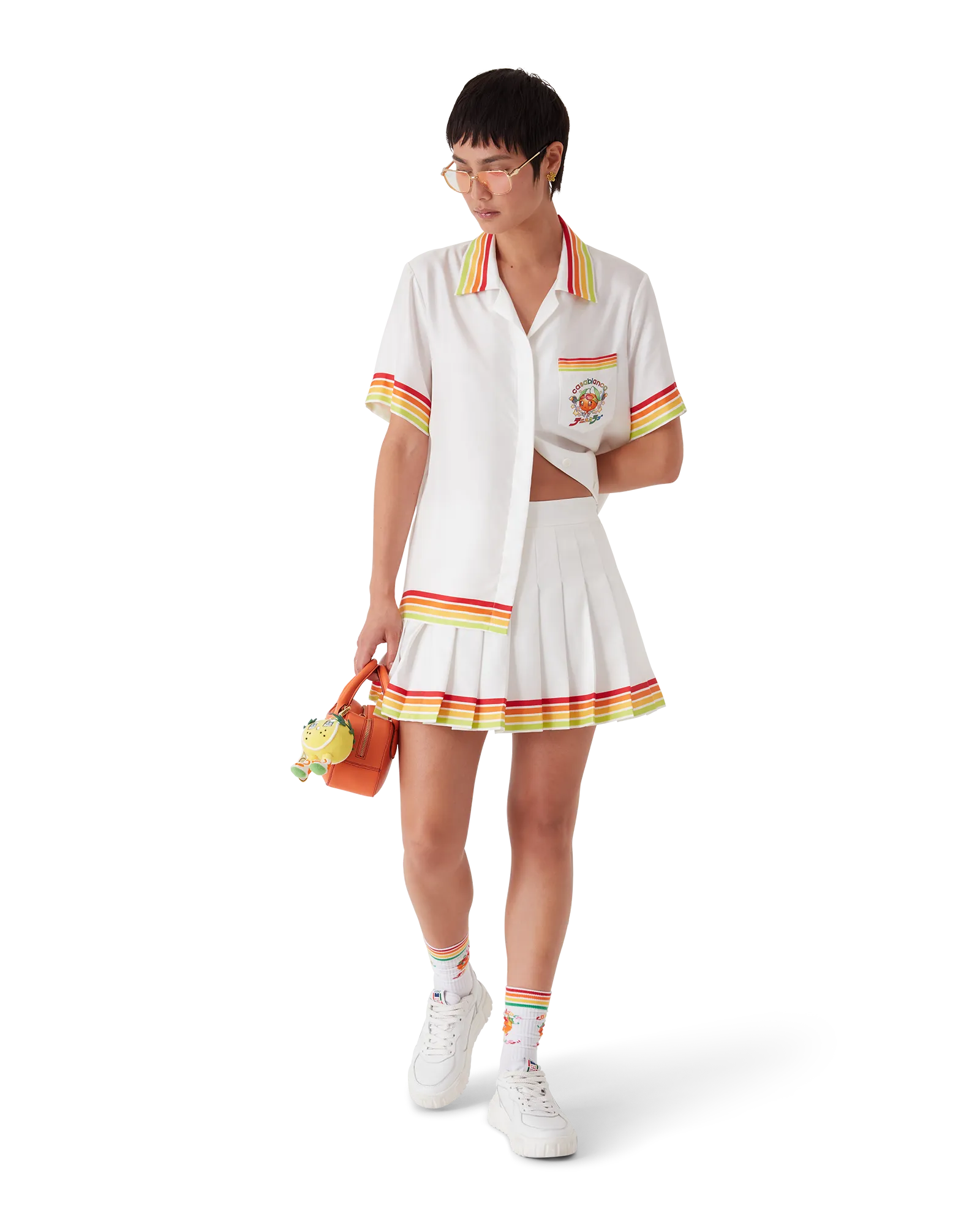 Orange Mascot Pleated Silk Twill Skirt