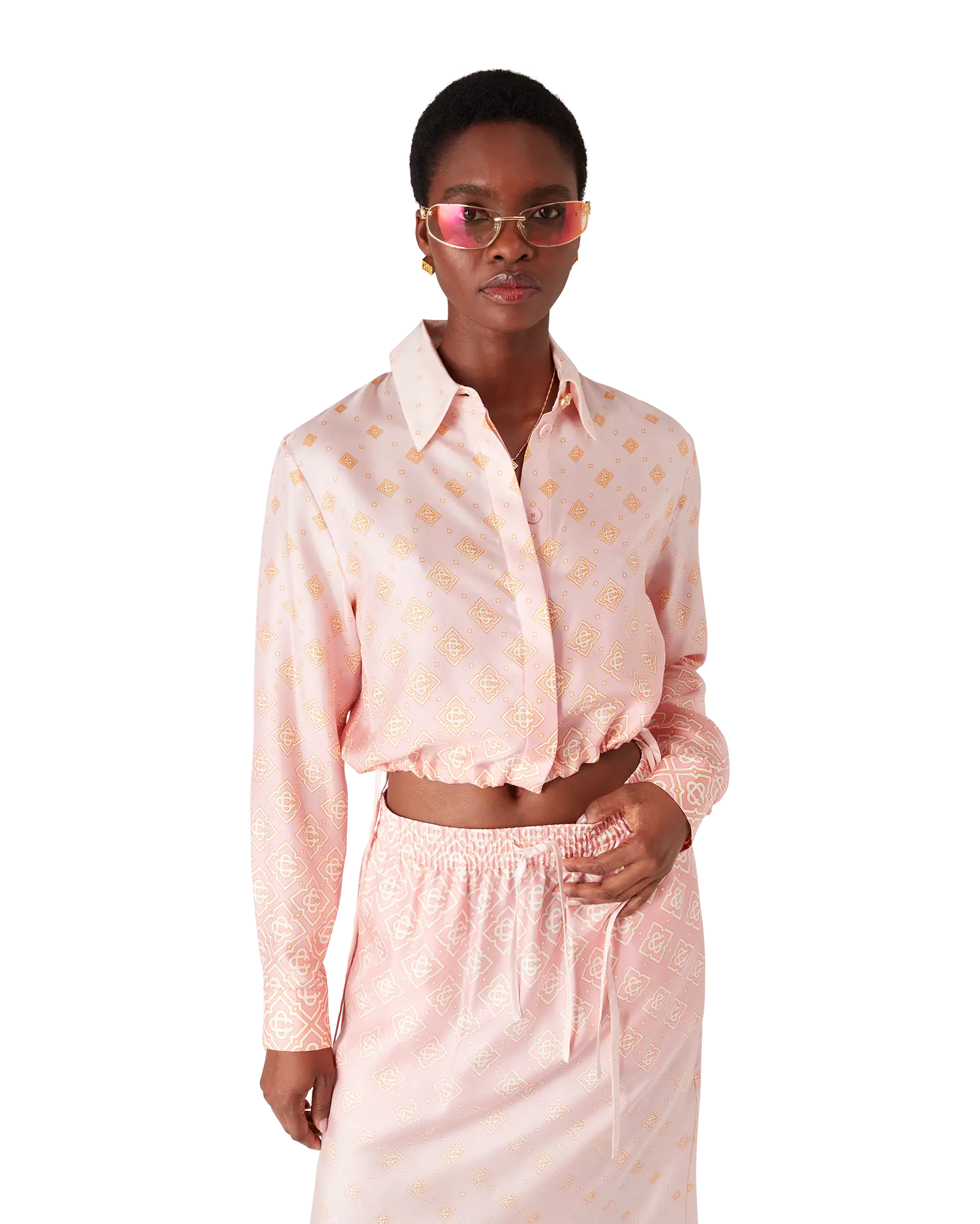 Degrade Monogram Long Sleeve Silk Shirt