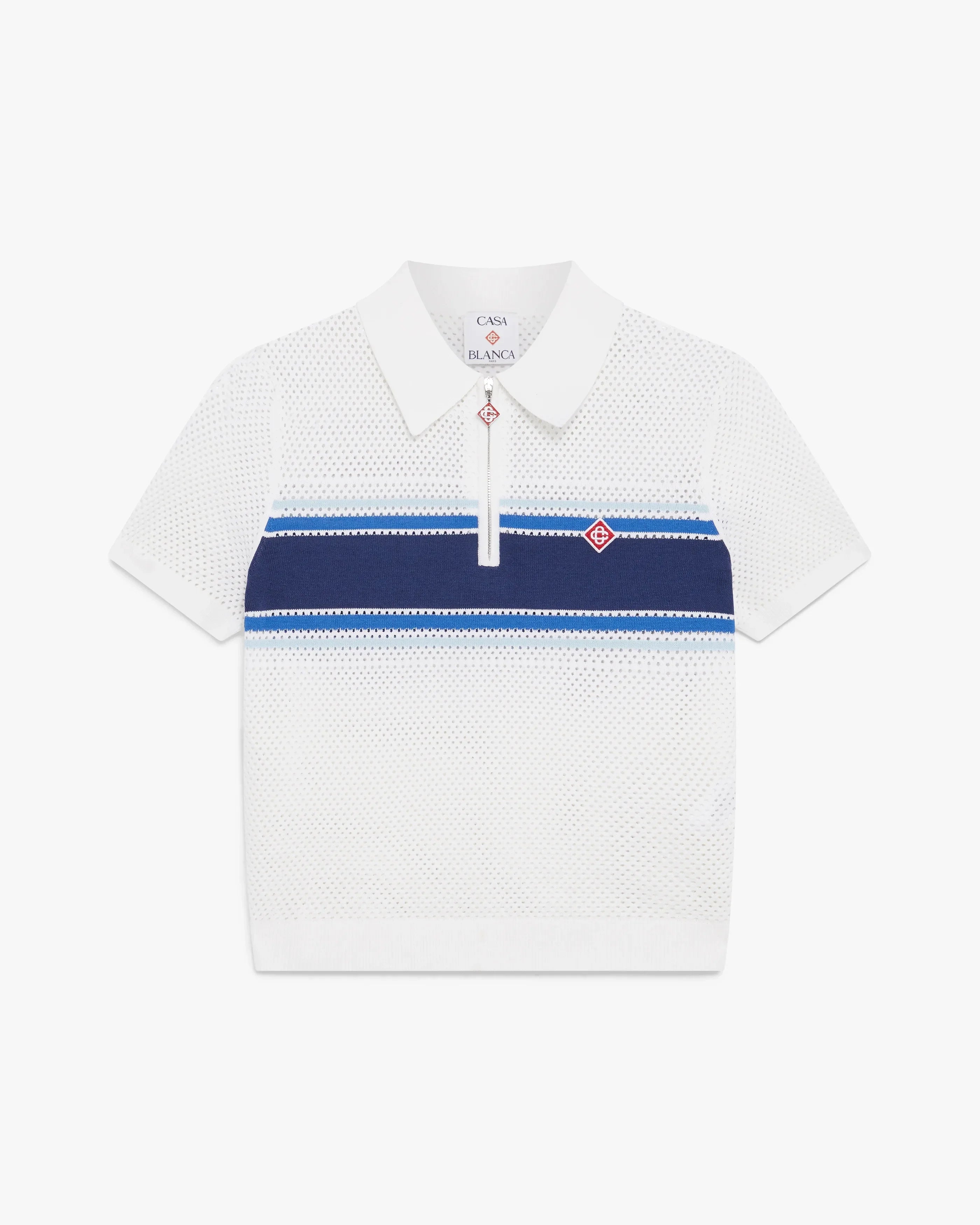 White & Blue Striped Mesh Top