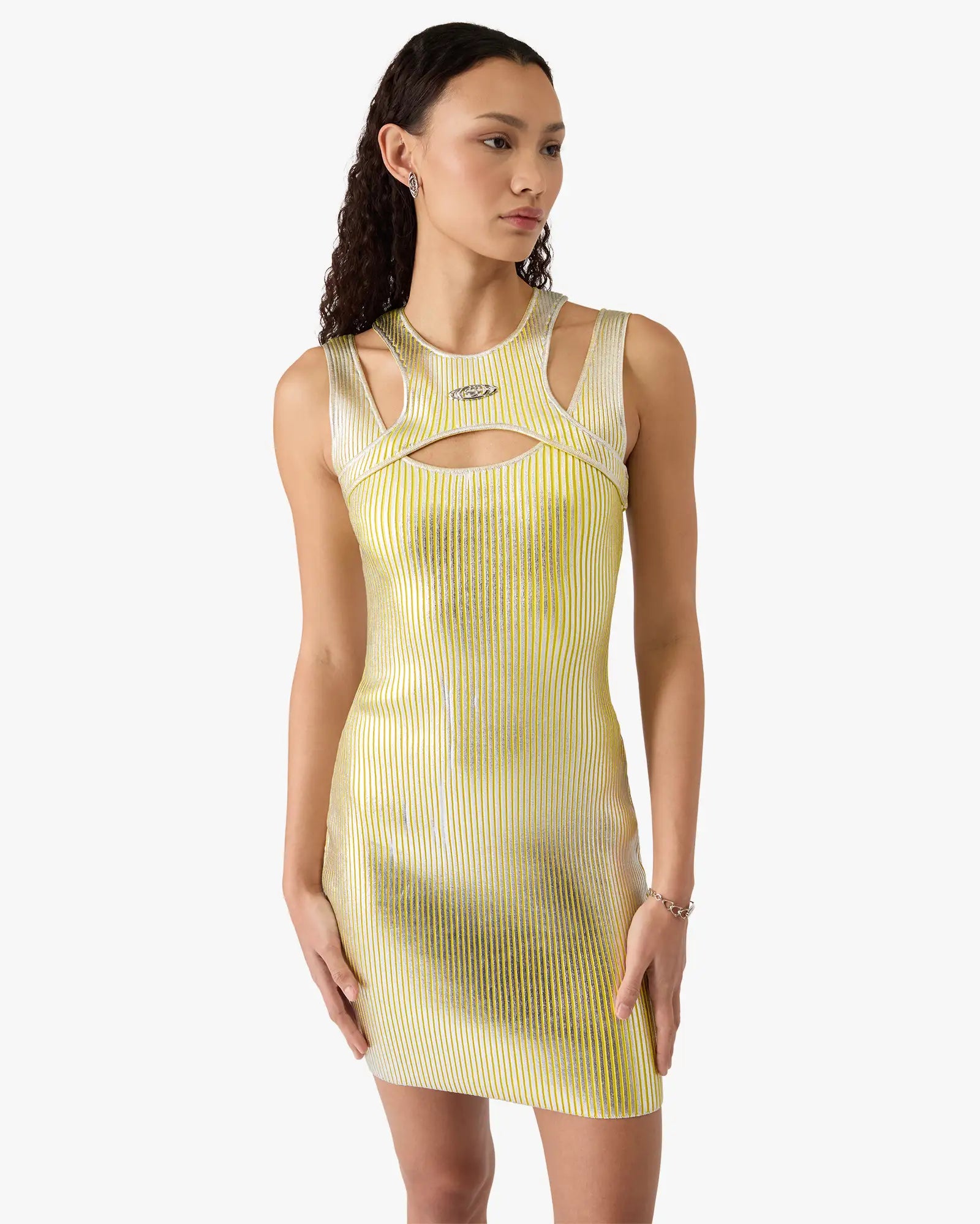 Yellow Foil Printed Mini Dress
