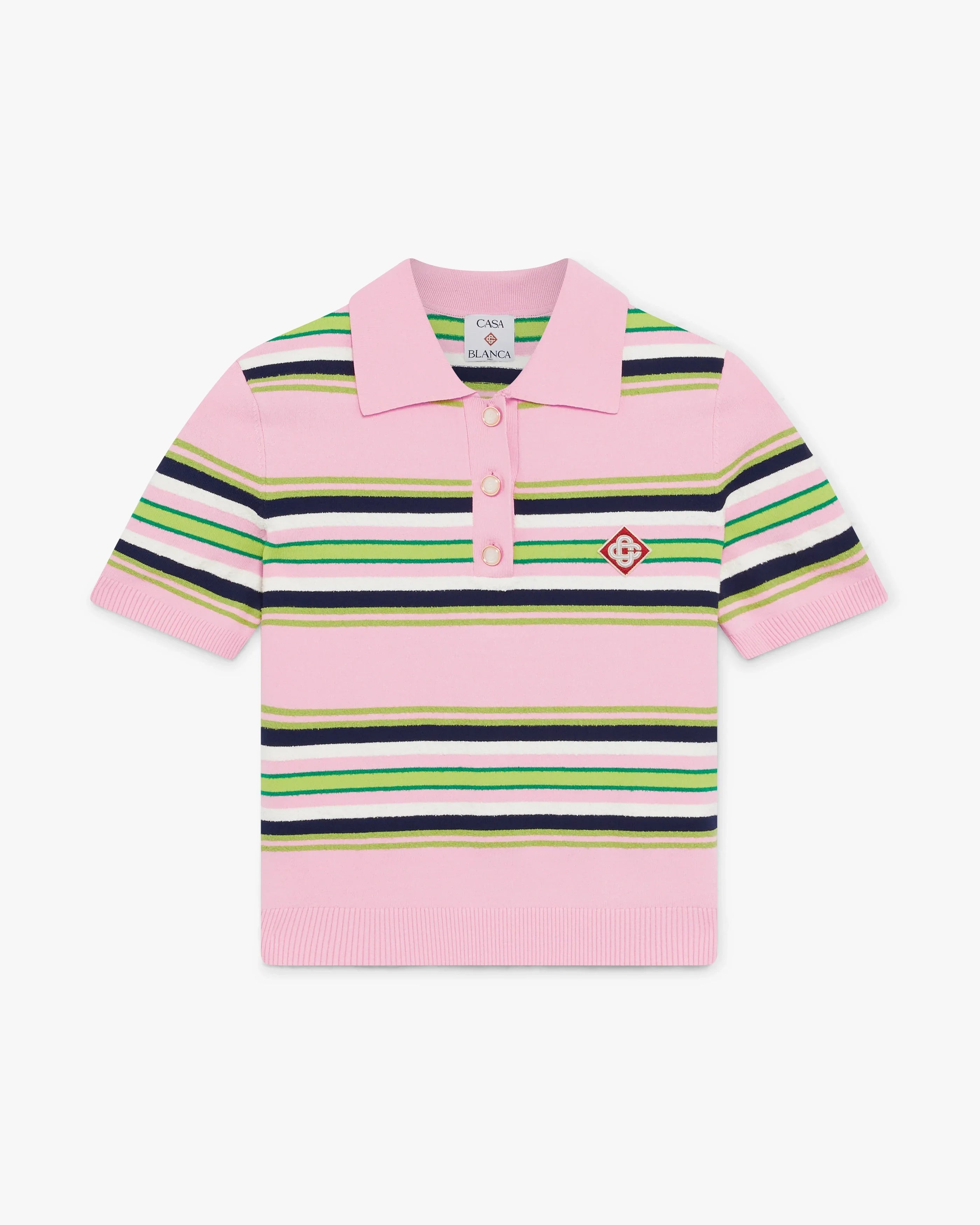 Pink & Green Striped Fitted Polo Shirt
