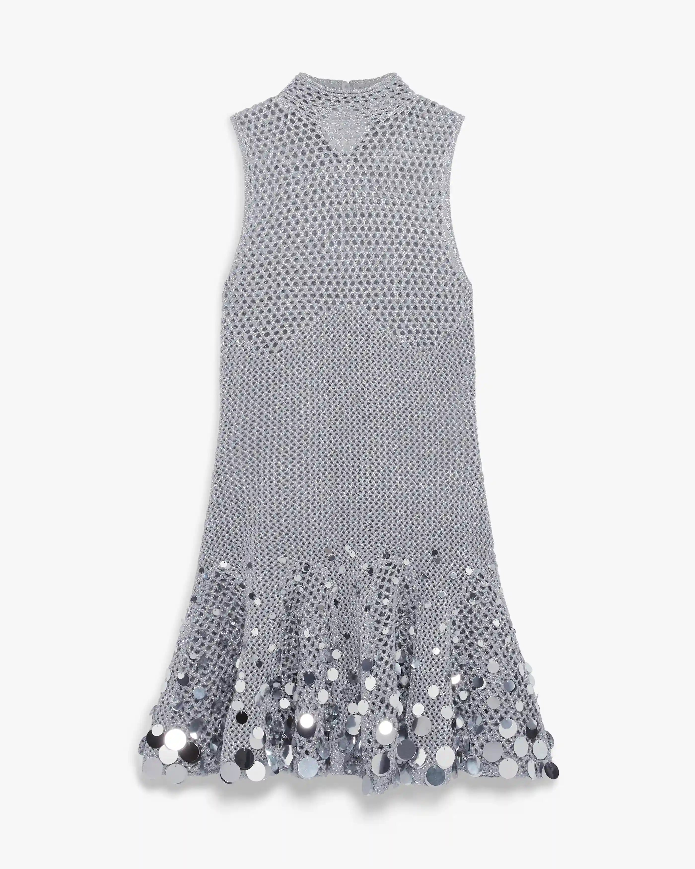 Silver Crochet Mirror Mini Dress