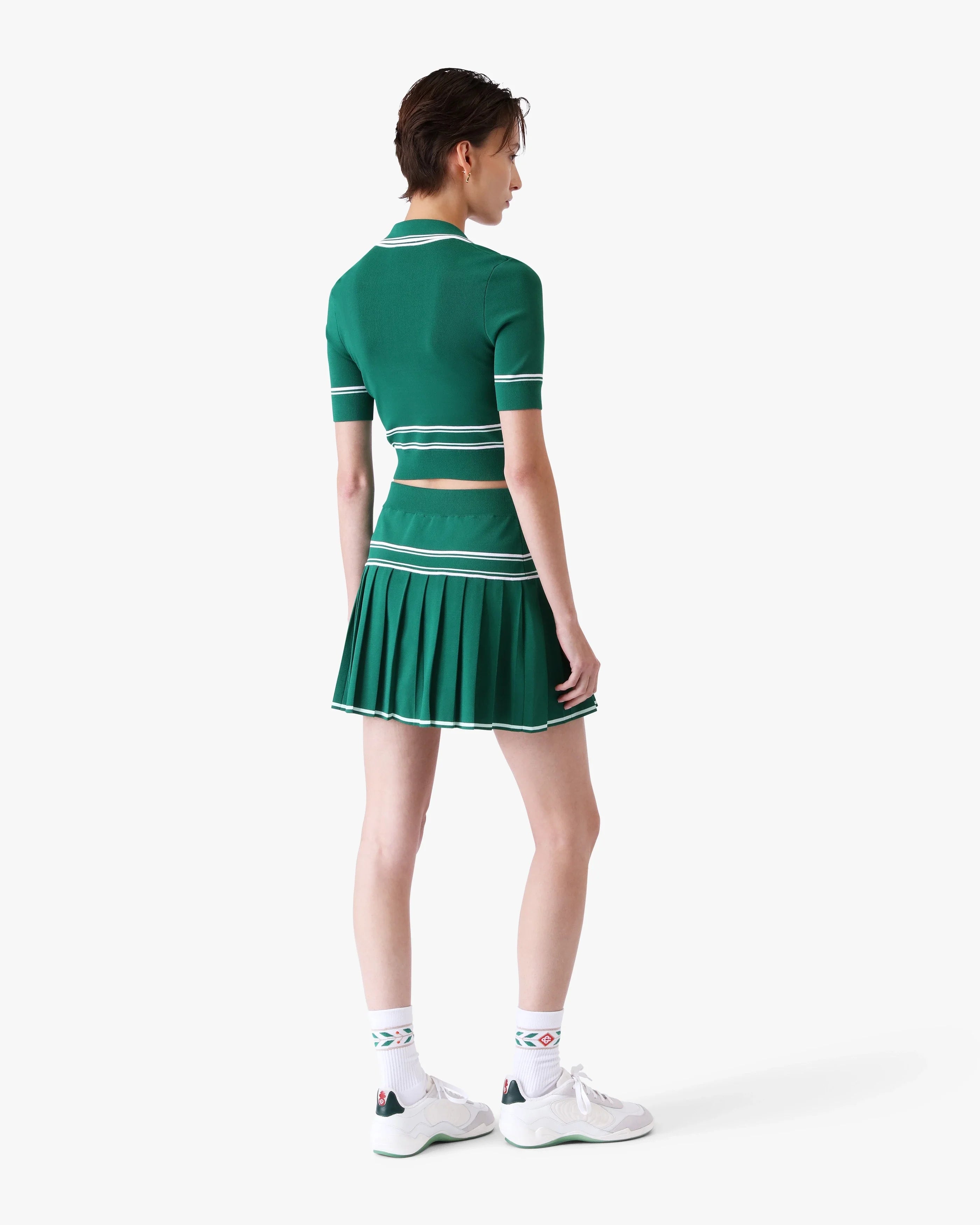Green Pleated Knit Mini Skirt