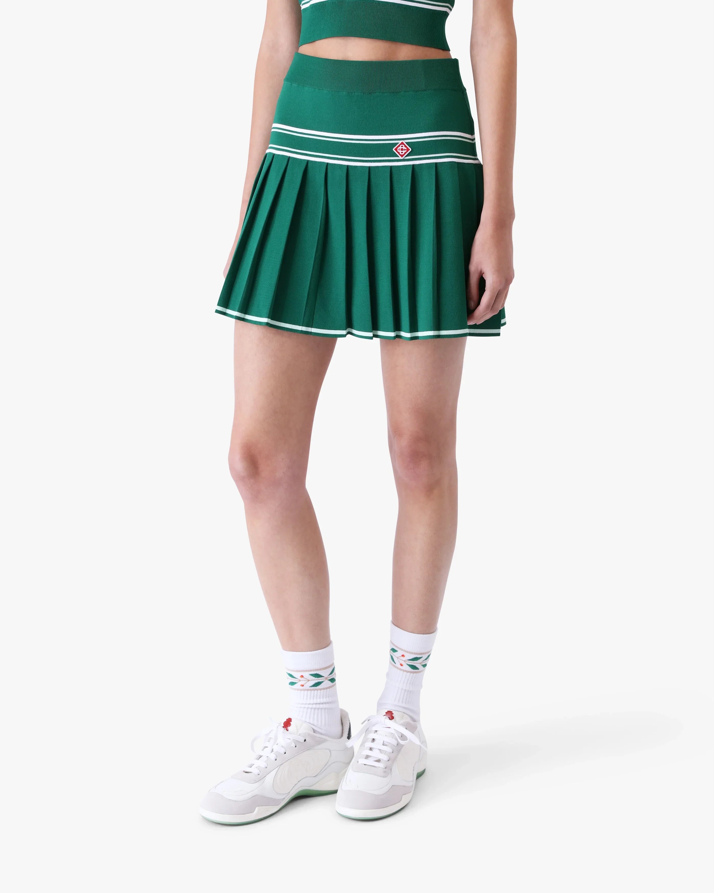 Green Pleated Knit Mini Skirt