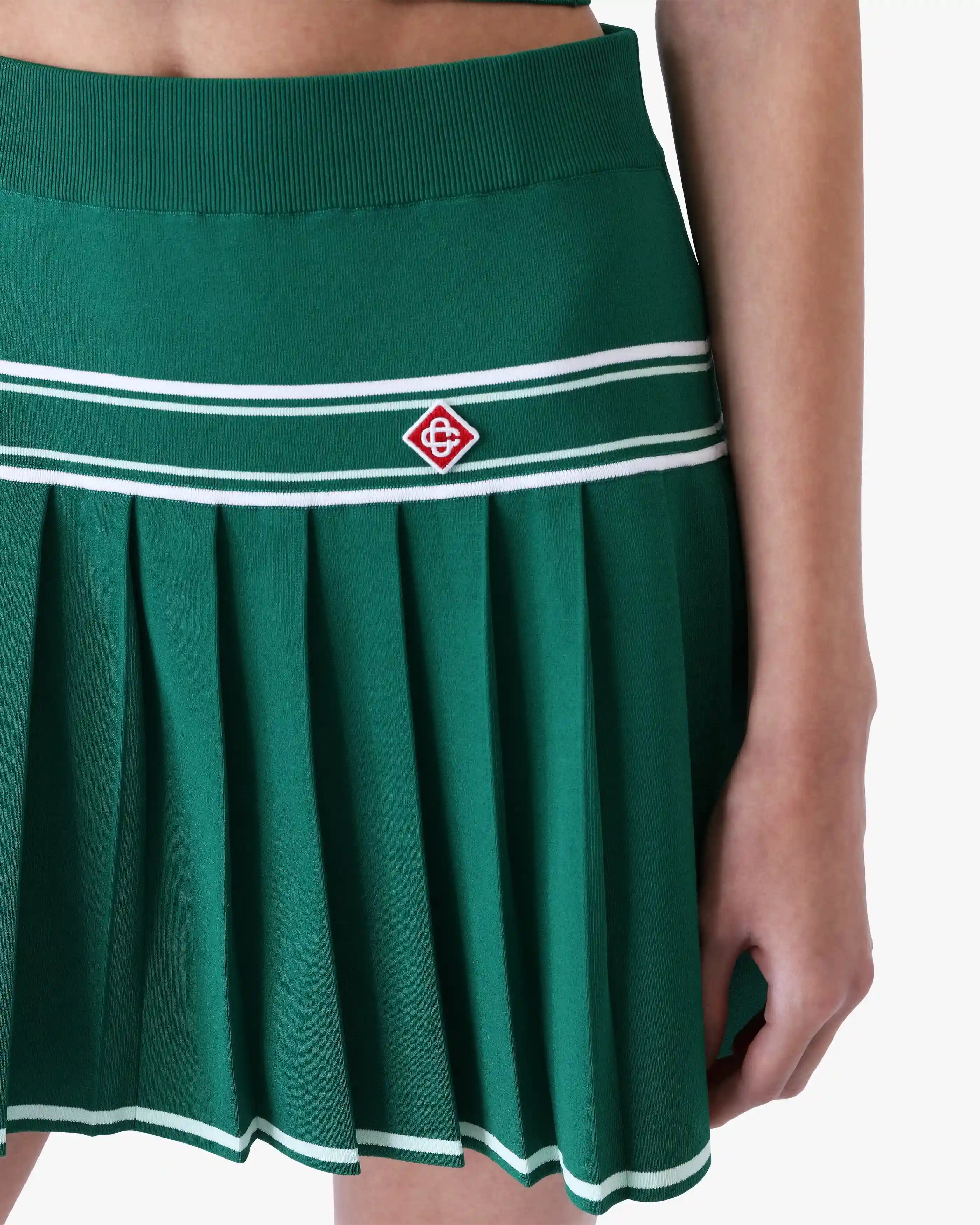 Green Pleated Knit Mini Skirt