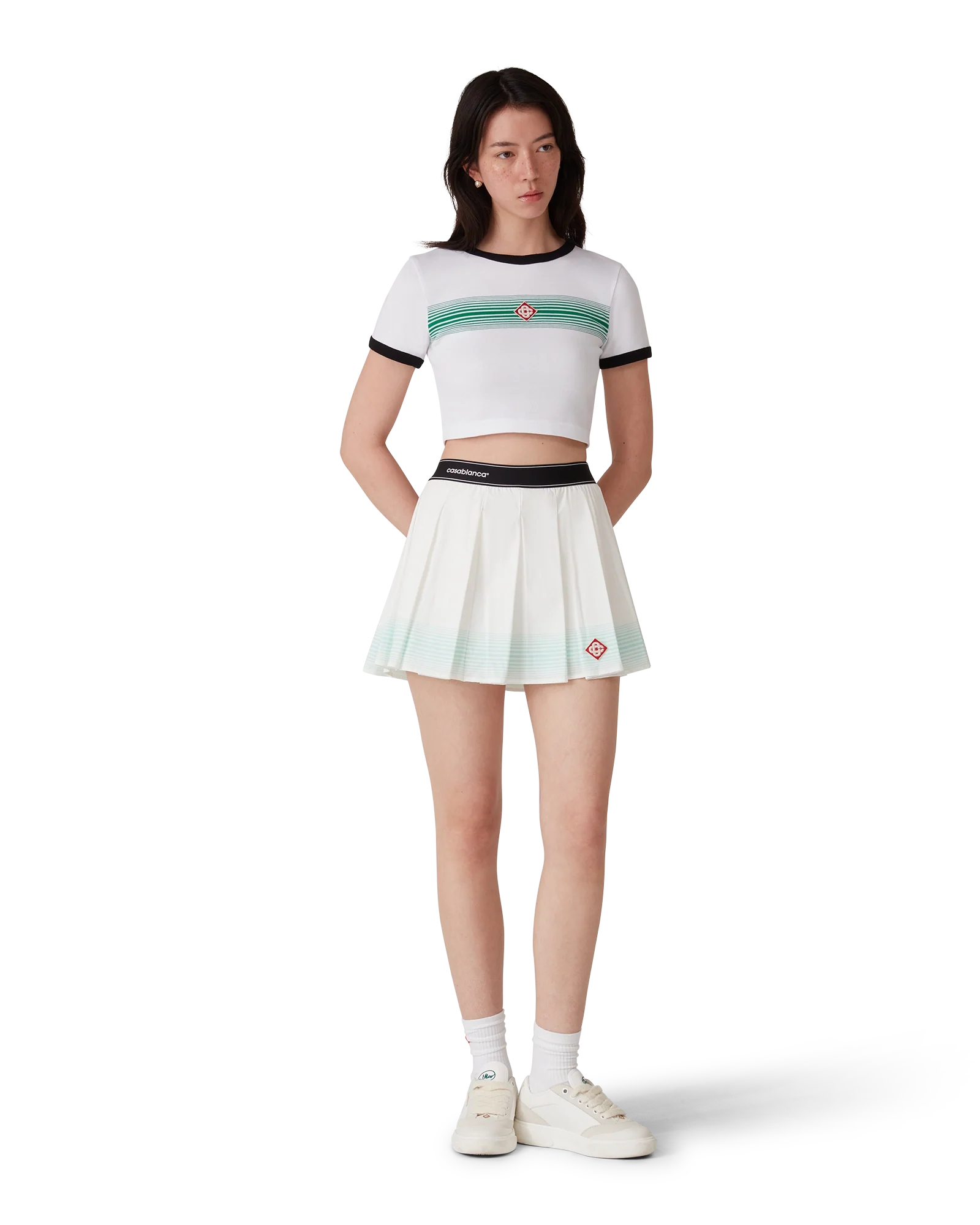 Stripe Pleated Mini Skirt