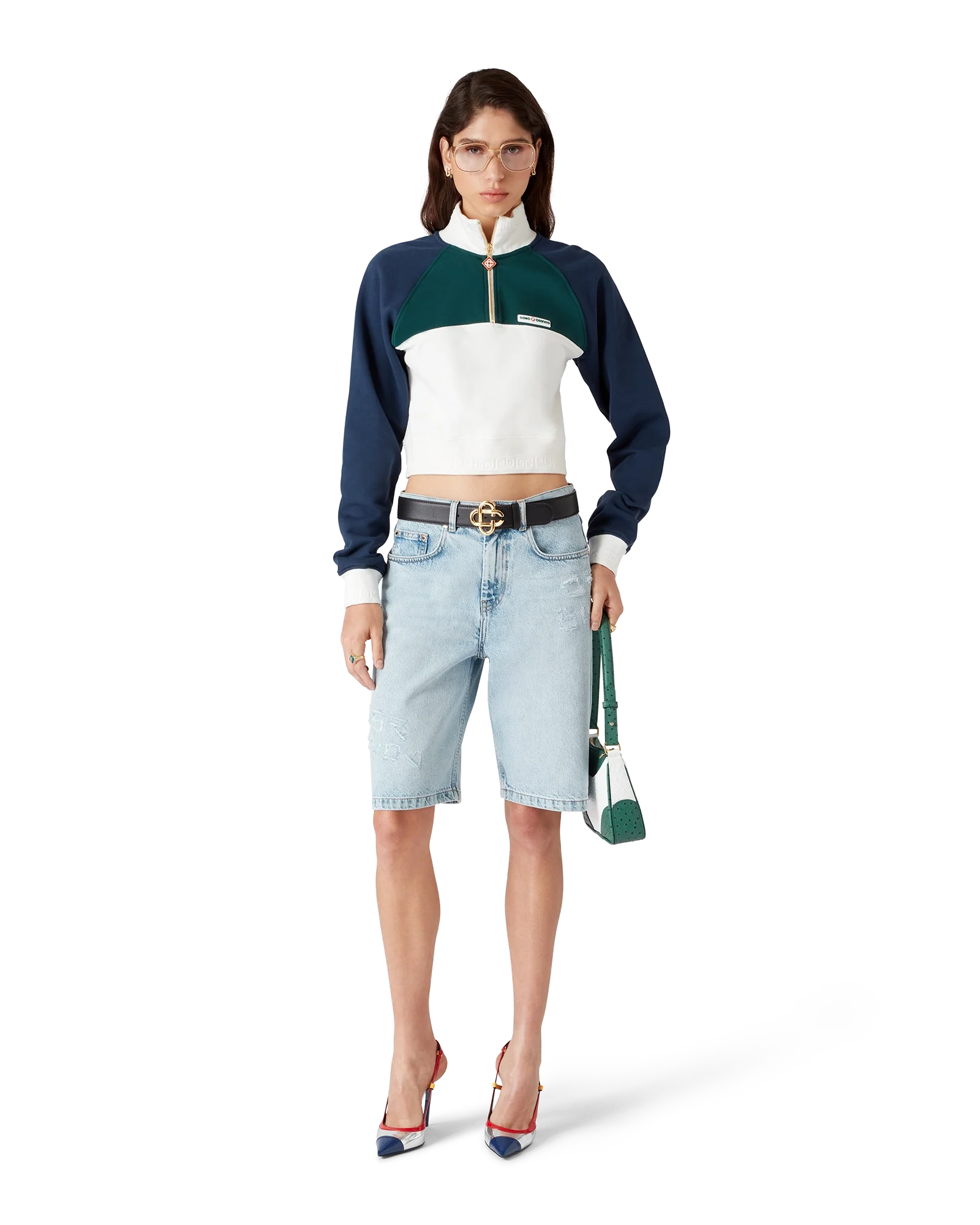 Colourblock Quarter Zip Cropped Sweatshirt