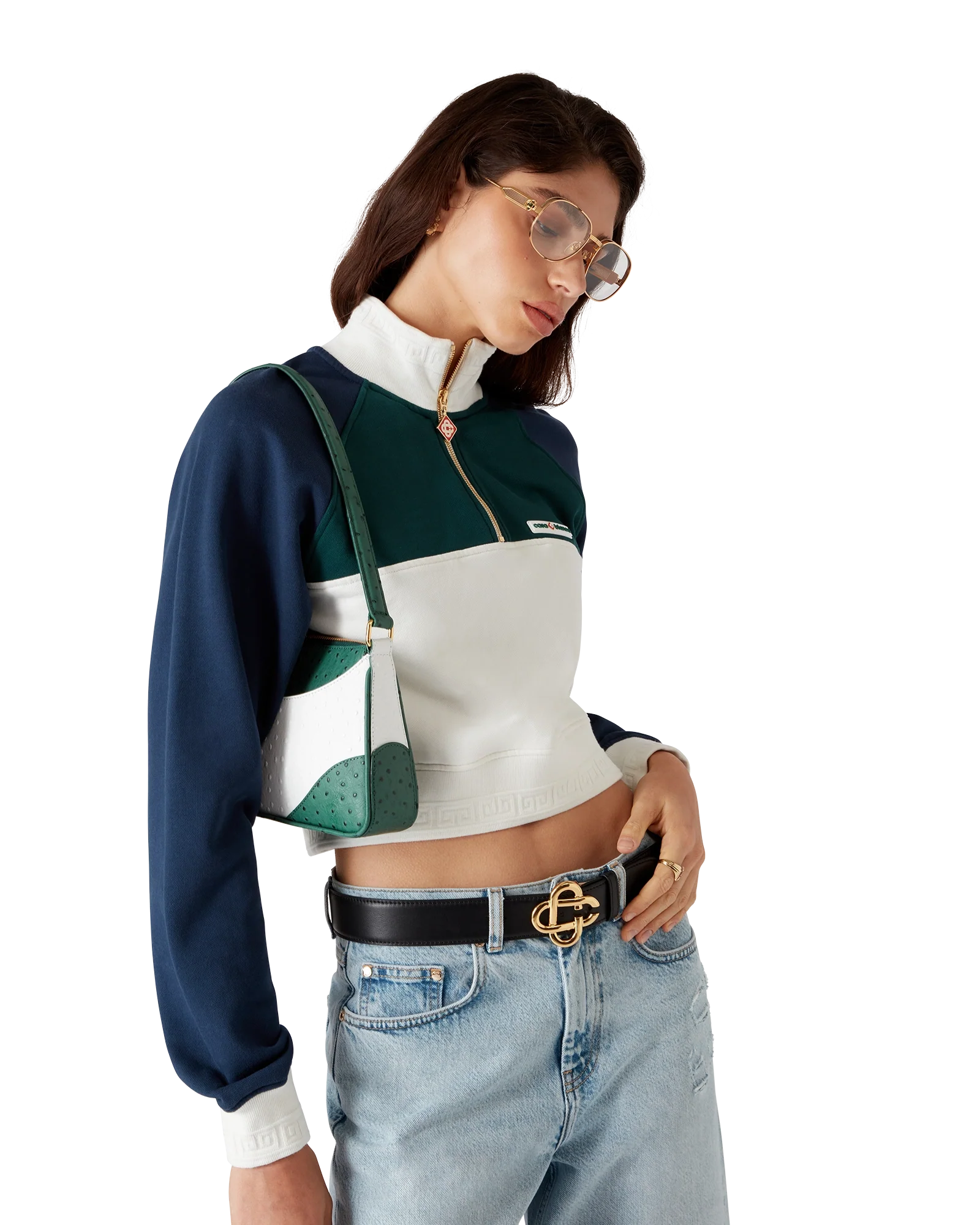 Colourblock Quarter Zip Cropped Sweatshirt