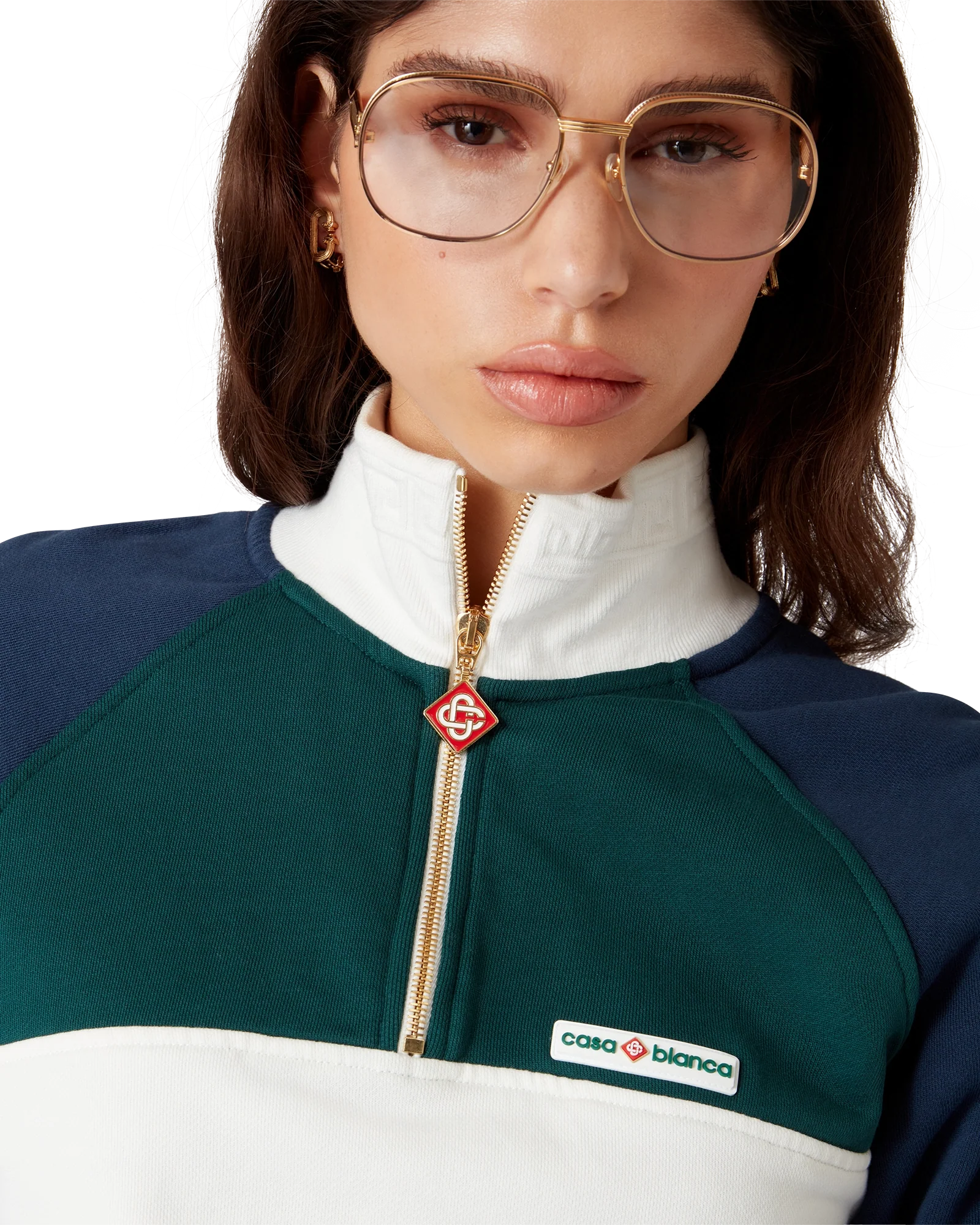 Colourblock Quarter Zip Cropped Sweatshirt