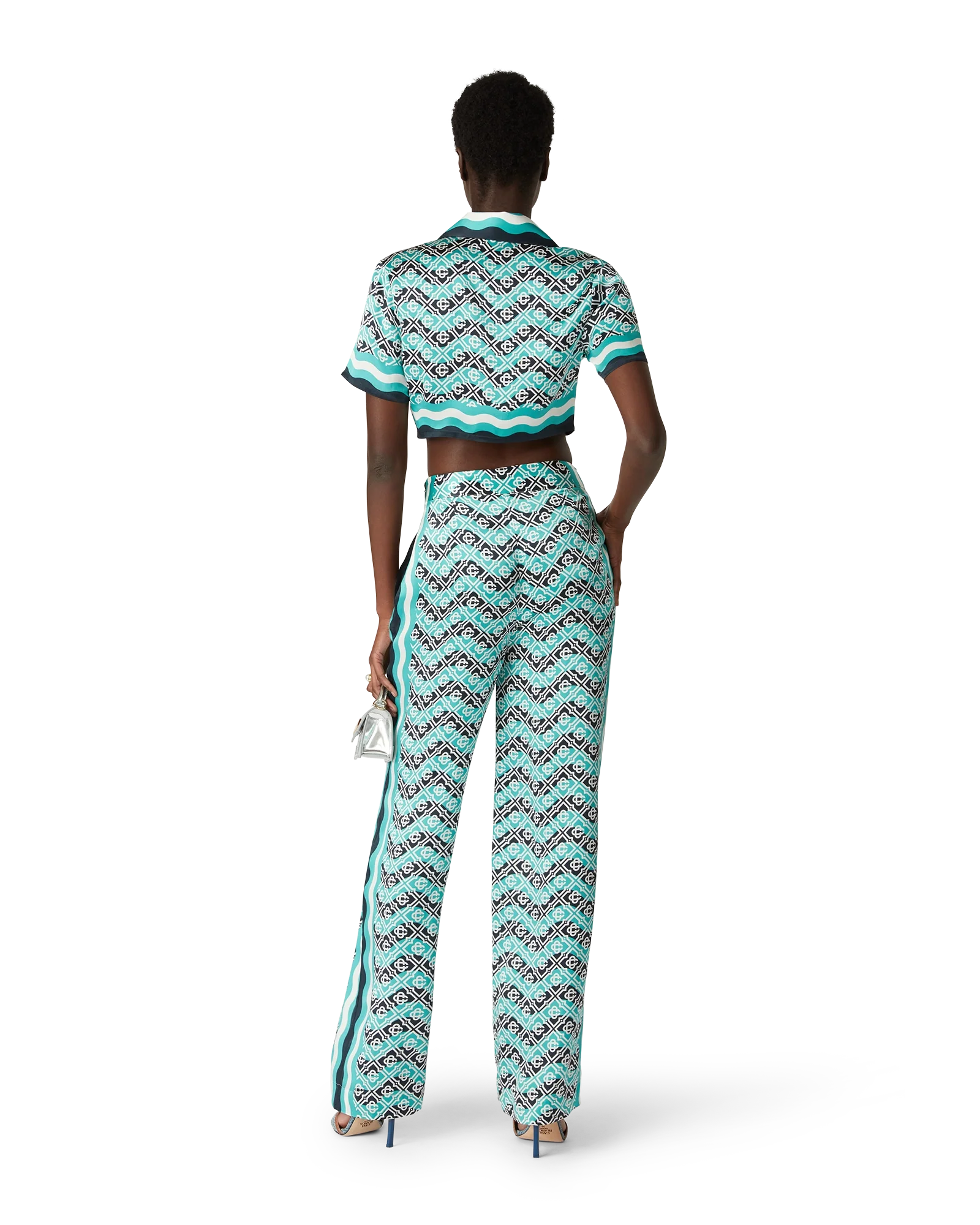 Monogram Wave Cropped Short Sleeve Silk Shirt