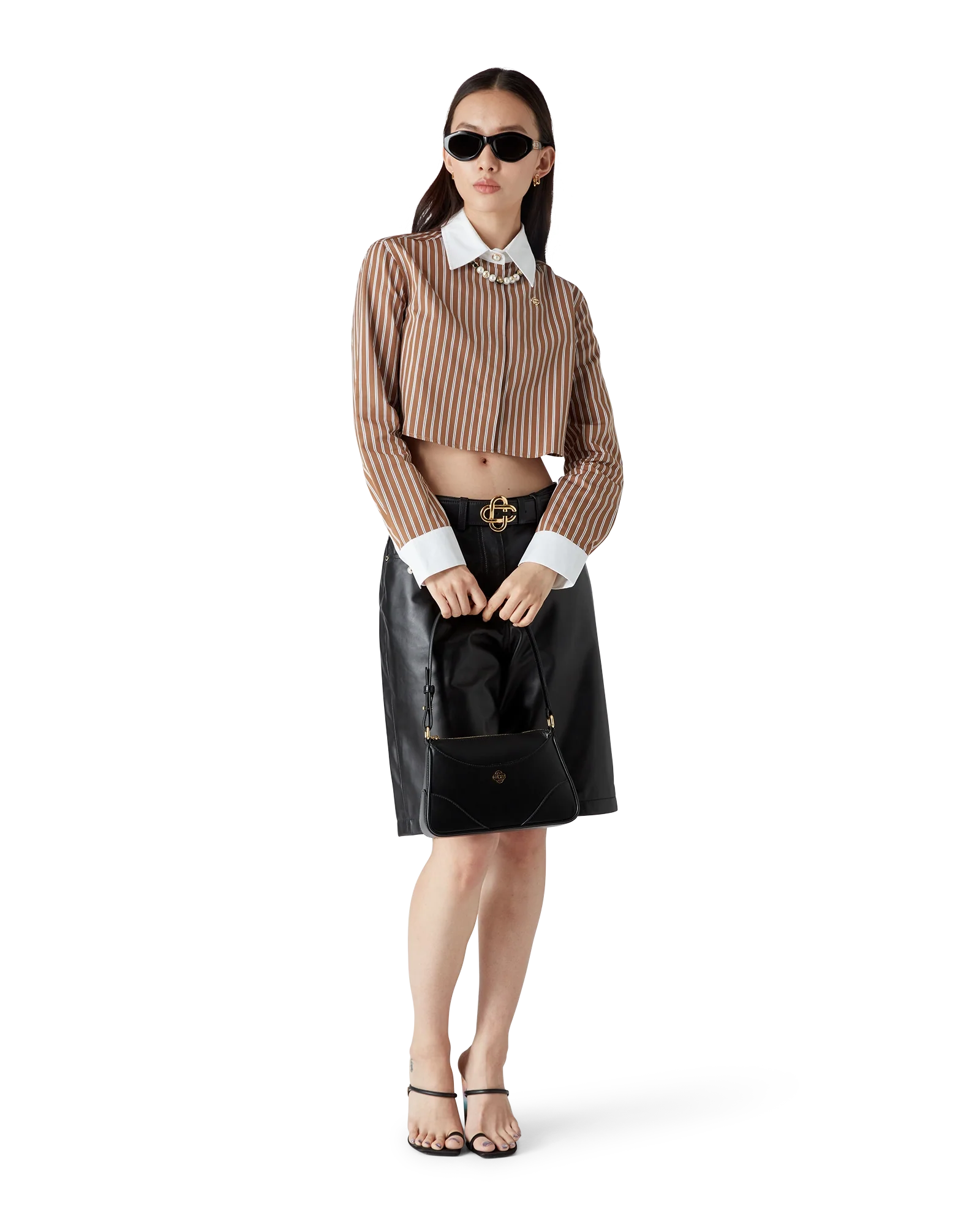 Stripe Cropped Long Sleeve Shirt