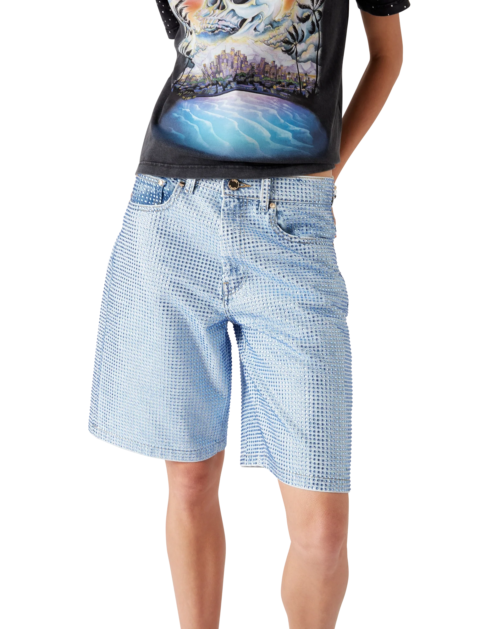 Crystal Embellished Denim Shorts