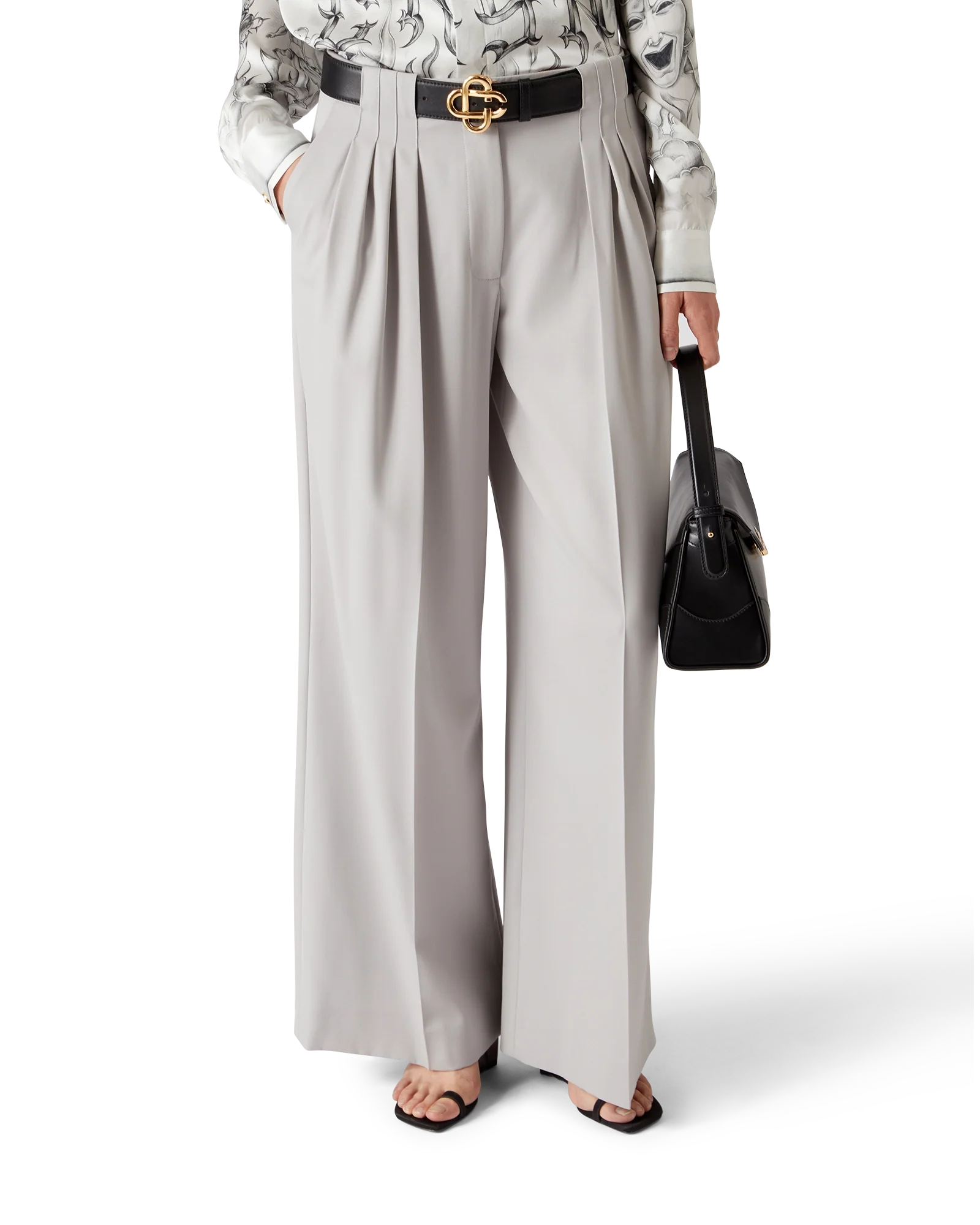 Wool Triple Pleat Tailored Trousers