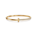AV T Bracelet - T1 Narrow Half Pavé Bangle in Yellow Gold