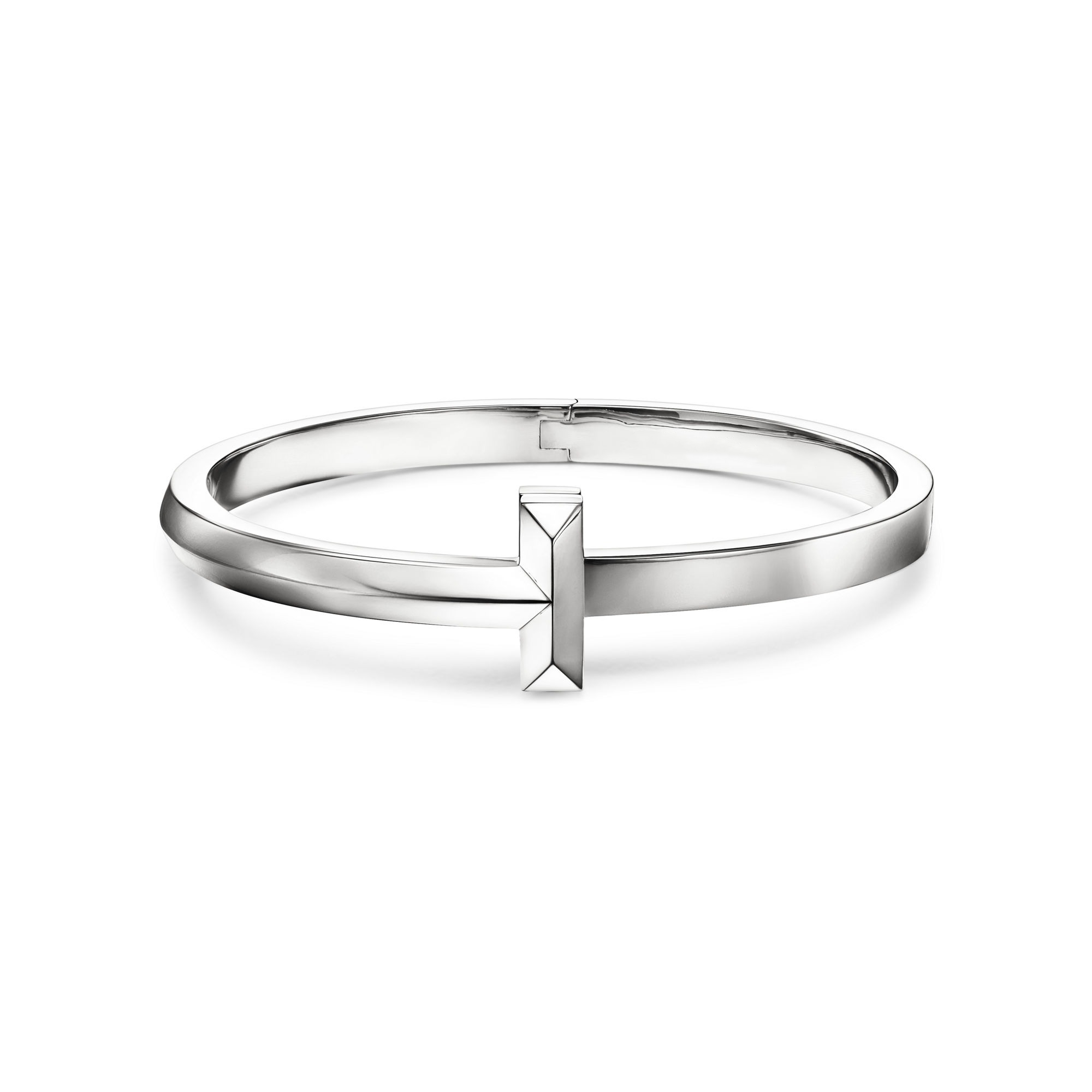 AV T Bracelet - T1 Wide Hinged Bangle in White Gold