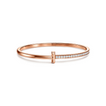 AV T Bracelet - T1 Narrow Half Pavé Bangle in Rose Gold