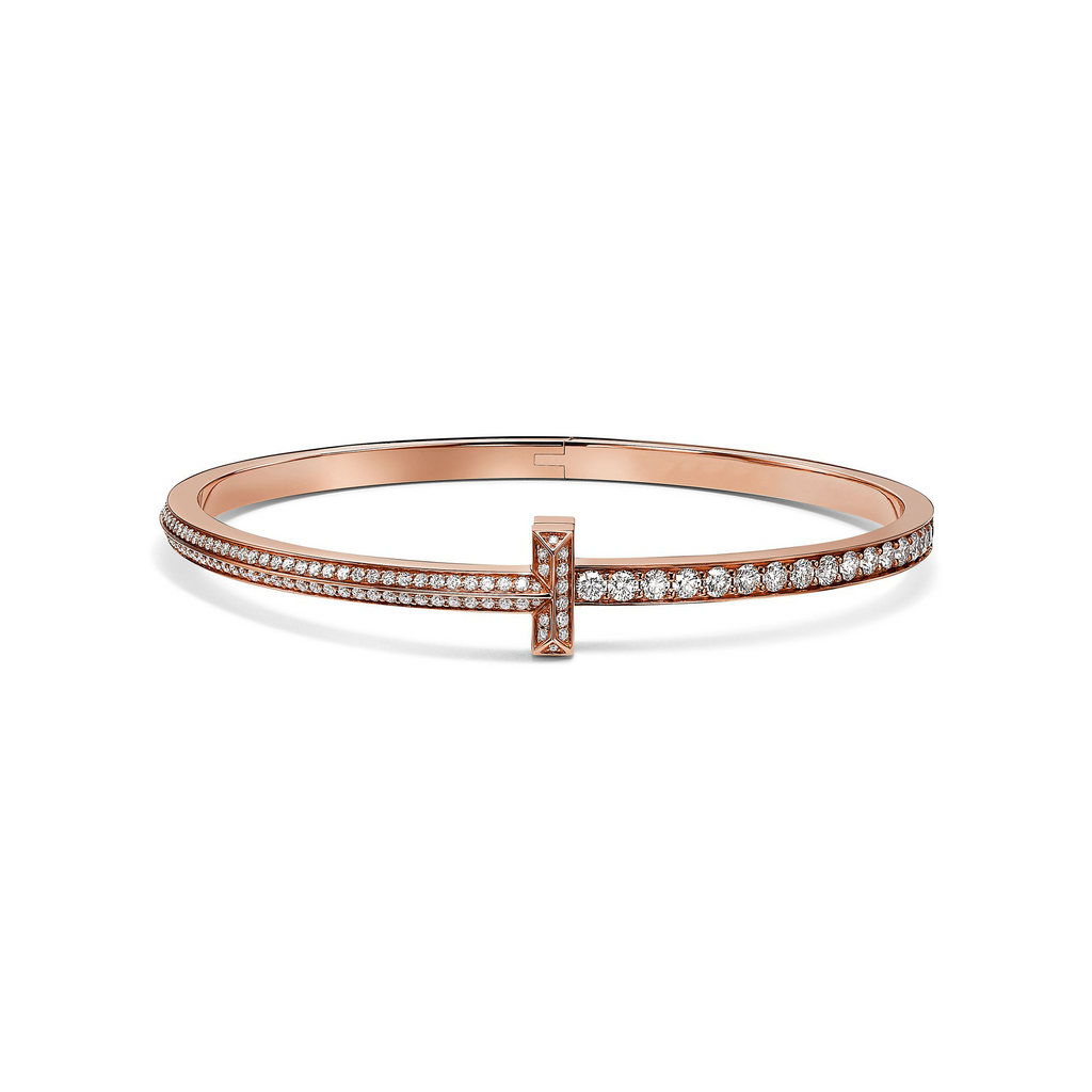 AV T Bracelet - T1 Narrow Pavé Diamond Hinged Bangle in Rose Gold