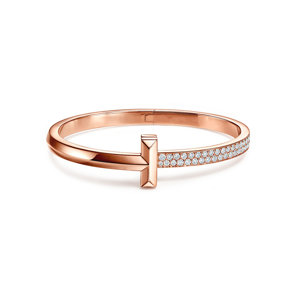 AV T Bracelet - T1 Wide Half Pavé Bangle Rose Gold