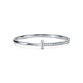 AV T Bracelet - T1 Narrow Half Pavé Bangle in White Gold